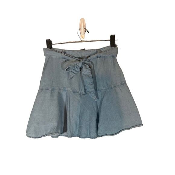 Zara Dresses & Skirts - Zara Light Blue Denim Belted Side Zipper A-line Mini Skirt Women Sz M